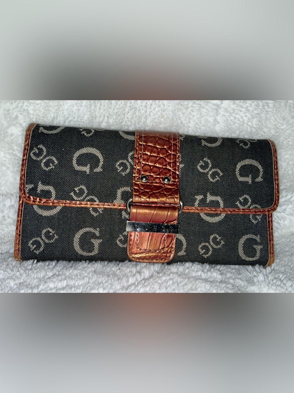 Black Denim & Faux Crocodile GUESS Wallet